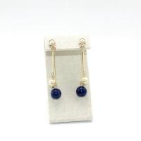 Boucle d'oreille en demi-gemme , laiton, avec Lapis lazuli & perle de plastique, bijoux de mode & pour femme, 65mm, Vendu par paire