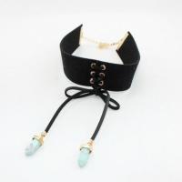 Fashion Choker Necklace, Zinc Alloy, with leather cord & turquoise, with 3.93inch extender chain, fashion jewelry & for woman Approx 10.23 Inch 