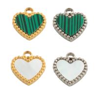 Stainless Steel Heart Pendants, 304 Stainless Steel, with Synthetic Malachite & Shell, Vacuum Ion Plating, fashion jewelry & Unisex Approx 2mm 