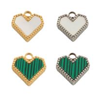 Stainless Steel Heart Pendants, 304 Stainless Steel, with Synthetic Malachite & Shell, Vacuum Ion Plating, fashion jewelry & Unisex Approx 2mm [