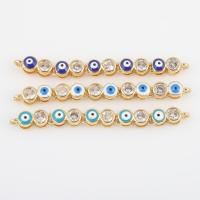 Evil Eye Jewelry Connector, Brass, with Cubic Zirconia, gold color plated, DIY & enamel & 1/1 loop [