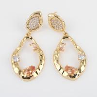 Boucles d'oreilles en laiton zircon cubique, avec zircon cubique, Placage de couleur d'or, pour femme Vendu par paire