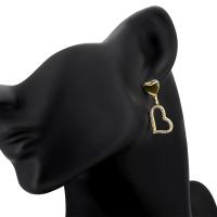 Cubic Zirconia Micro Pave Brass Earring, Heart, real gold plated, micro pave cubic zirconia & for woman, golden 