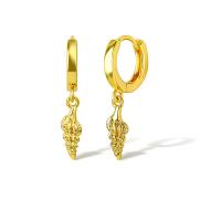 Huggie Hoop Drop Earring, Brass, Conch, real gold plated, for woman, golden 
