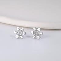 Cubic Zirconia Micro Pave Brass Earring, Snowflake, real gold plated, micro pave cubic zirconia & for woman, platinum color 