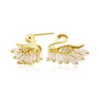 Cubic Zirconia Micro Pave Brass Earring, Swan, real gold plated, micro pave cubic zirconia & for woman, golden 