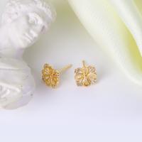 Cubic Zirconia Micro Pave Brass Earring, Four Leaf Clover, real gold plated, micro pave cubic zirconia & for woman, Champagne 