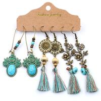 Turquoise Zinc Alloy Earring, with Caddice & turquoise & Shell & Wood, three pieces & fashion jewelry & for woman 