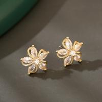 Cubic Zirconia Micro Pave Brass Earring, Flower, gold color plated, fashion jewelry & micro pave cubic zirconia & for woman 
