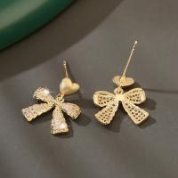 Cubic Zirconia Micro Pave Brass Earring, Bowknot, gold color plated, fashion jewelry & micro pave cubic zirconia & for woman 