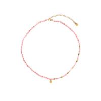 Titanium Steel Jewelry Necklace, with Agate, with 7cm extender chain, gold color plated, fashion jewelry & for woman, pink cm 