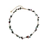 Agate Collier de perles d'eau douce, avec Acier titane & perle d'eau douce cultivée, avec 8cm chaînes de rallonge, Placage de couleur d'or, bijoux de mode & pour femme, multicolore cm, Vendu par brin