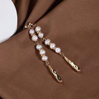 Freshwater Pearl Brass Earring, with Brass, gold color plated, fashion jewelry & for woman 