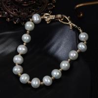 Cultured Freshwater Pearl Brass Bracelet, with Brass, gold color plated, fashion jewelry & for woman, white, 7-8mm Approx 17 cm 