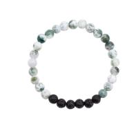 Lava Bead Bracelet, with Tree Agate, Round, fashion jewelry & Unisex, mixed colors, 6mm Approx 18 cm 