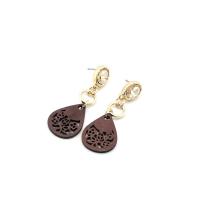 Wood Earring, Zinc Alloy, with Wood, fashion jewelry & for woman & with rhinestone, 55mm 
