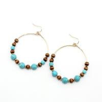 Turquoise Drop Earring, Brass, with turquoise & Wood, fashion jewelry & for woman, 70mm 