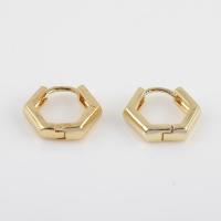 Brass Huggie Hoop Earring, Hexagon, gold color plated, for woman 