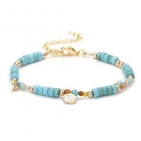 Gemstone Bracelets, Brass, with Natural Stone, with 5cm extender chain, plated, fashion jewelry, blue cm 