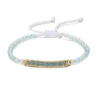 Gemstone Bracelets, Brass, with Cotton Thread & Natural Stone, plated, fashion jewelry & micro pave cubic zirconia, blue cm 