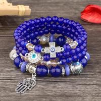 Evil Eye Jewelry Bracelet, Zinc Alloy, with Glass Beads & Acrylic, plated, fashion jewelry & multilayer & micro pave cubic zirconia 