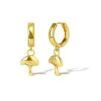 Brass Huggie Hoop Drop Earring, Umbrella, real gold plated, for woman, golden 