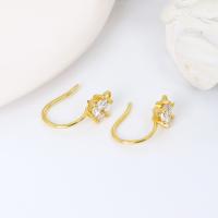 Brass Hook Earwire, real gold plated, micro pave cubic zirconia & for woman 