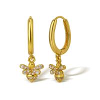 Cubic Zirconia Micro Pave Brass Earring, Bee, real gold plated, micro pave cubic zirconia & for woman, golden 