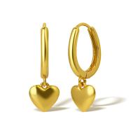 Brass Huggie Hoop Drop Earring, Heart, real gold plated, for woman, golden 