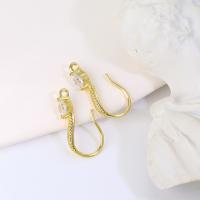 Brass Hook Earwire, real gold plated, micro pave cubic zirconia & for woman 