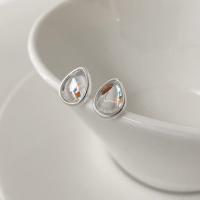 Sterling Silver Stud Earring, 925 Sterling Silver, fashion jewelry & for woman & with rhinestone 