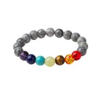Gemstone Bracelets, Map Stone, with Gemstone & Zinc Alloy, Round, silver color plated, fashion jewelry & Unisex mixed colors Approx 20 cm 
