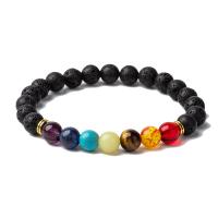 Lava Bead Bracelet, with Gemstone & Zinc Alloy, Round, gold color plated, fashion jewelry & Unisex, mixed colors, 8mm Approx 20 cm 