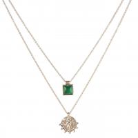 Zinc Alloy Necklace, with Green Agate, Double Layer & fashion jewelry & for woman Approx 15.74 Inch, Approx 18.11 Inch 