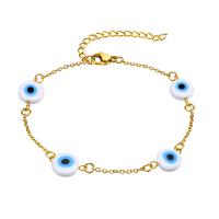 Evil Eye Jewelry Bracelet, Titanium Steel, with Acrylic, with 1.97inch extender chain, Vacuum Ion Plating, fashion jewelry & for woman, golden, 10mm Approx 6.69 Inch 
