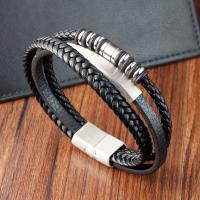 PU Leather Cord Bracelets, with 304 Stainless Steel, Vacuum Ion Plating, vintage & for man cm 