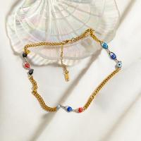 Evil Eye Schmuck Halskette, 304 Edelstahl, mit Harz, mit Verlängerungskettchen von 6.7cm, plattiert, Modeschmuck & für Frau, Goldfarbe, Länge:ca. 42.2 cm, verkauft von PC