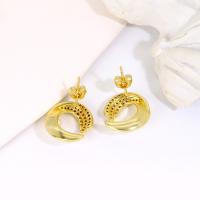 Cubic Zirconia Micro Pave Brass Earring, with Plastic Pearl, real gold plated, micro pave cubic zirconia & for woman, golden 
