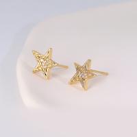 Cubic Zirconia Micro Pave Brass Earring, Star, real gold plated, micro pave cubic zirconia & for woman, Champagne 