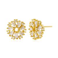 Cubic Zirconia Micro Pave Brass Earring, petals, real gold plated, micro pave cubic zirconia & for woman 