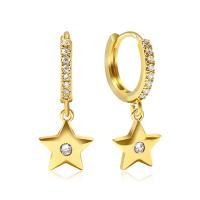 Cubic Zirconia Micro Pave Brass Earring, Star, real gold plated, micro pave cubic zirconia & for woman, gold 