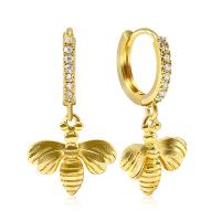 Cubic Zirconia Micro Pave Brass Earring, Bee, real gold plated, micro pave cubic zirconia & for woman, gold 