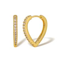 Cubic Zirconia Micro Pave Brass Earring, Heart, real gold plated, micro pave cubic zirconia & for woman 
