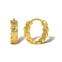 Brass Huggie Hoop Earring, Heart, real gold plated, for woman, golden 