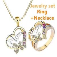 Rhinestone Zinc Alloy Jewelry Set, finger ring & necklace, with 5CM extender chain, fashion jewelry & with rhinestone Approx 40 cm 