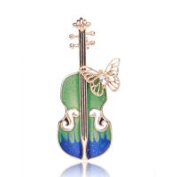 Enamel Brooch, Zinc Alloy, Violin, gold color plated, Hand-Painted Enamel Glaze & for woman & with rhinestone 