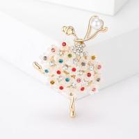 Plastic Pearl Brooch, Zinc Alloy, with Resin & Plastic Pearl, Dancing Girl, gold color plated, for woman & with rhinestone 