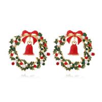 Christmas Earrings, Zinc Alloy, with Plastic Pearl, Christmas Wreath, gold color plated, Christmas jewelry & for woman & enamel & with rhinestone 