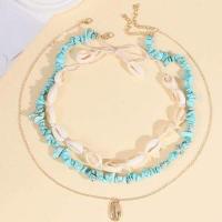 Turquoise Zinc Alloy Necklace, with turquoise & Shell, with 5cm extender chain, gold color plated, three layers & fashion jewelry & for woman Approx 46 cm, Approx 51 cm, Approx 66 cm 