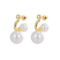 Cubic Zirconia Micro Pave Brass Earring, with Cubic Zirconia & Plastic Pearl, Round, plated, fashion jewelry & for woman 
